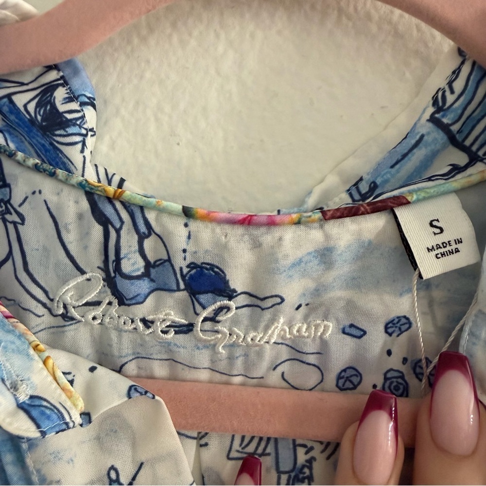 Robert Graham Women’s Carrie Beach Volleyball Silk Blend Oversized Blouse Size S - Picture 4 of 7